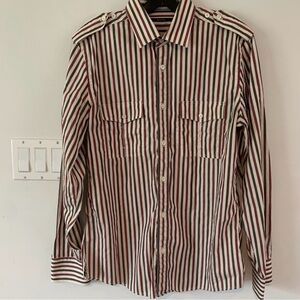 Gucci Men's Cotton Stripe Shirt Burgundy Grey  Cream